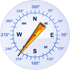Windrichtung-Analoganzeige (Windrichtung: SW)