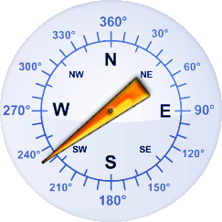 Windrichtung-Analoganzeige (Windrichtung: SW)