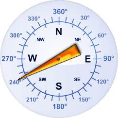 Windrichtung-Analoganzeige (Windrichtung: WSW)